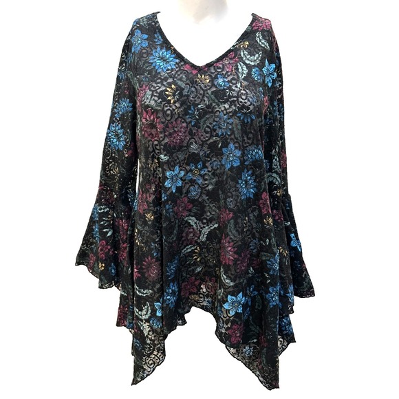 gathy Tops - Gathy Woman Floral Asymmetrical Fairy Grunge Tunic Top XL Whimsigoth Whimsical